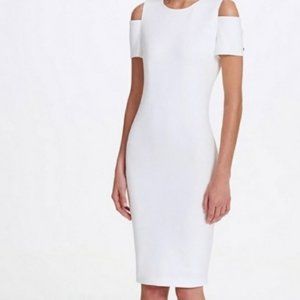 Calvin Klein white off shoulder short sleeved sheath